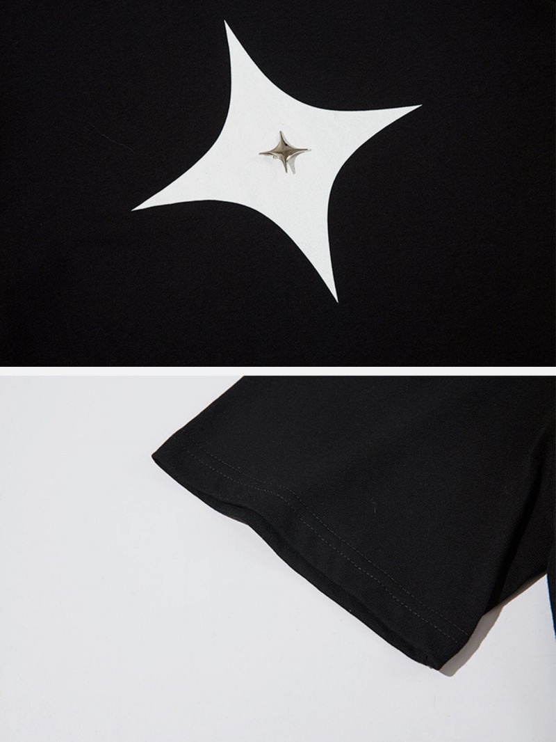 T Shirts Aelfric Eden Solid Color Zippé Star Tee Noir | WXY-30716951